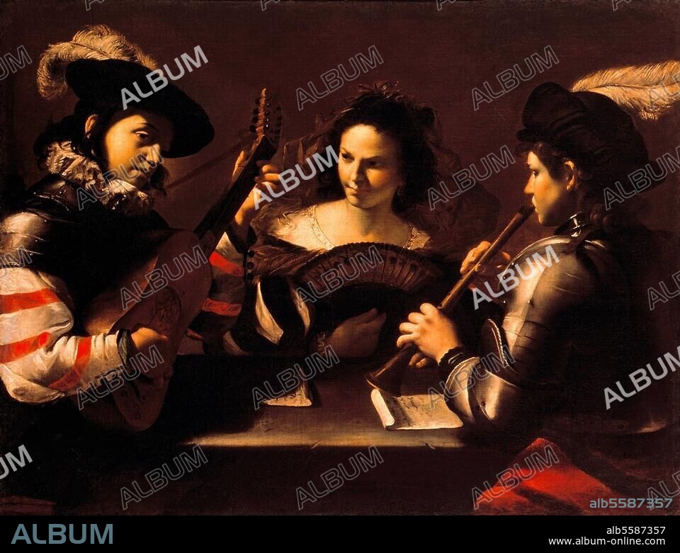 MATTIA PRETI. Preti, Mattia. 1613-1699. "Musicians", 1630s. (Two musicians with flute and lute with a courtesan). Oil on canvas, 110 × 147cm. St Petersburg, State Hermitage.