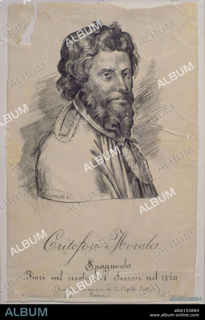 ALMERINI R. CRISTOBAL MORALES (1500-1553) - COMPOSITOR Y MAESTRO DE MUSICA - DIBUJO A LAPIZ - SIGLO XVI.
