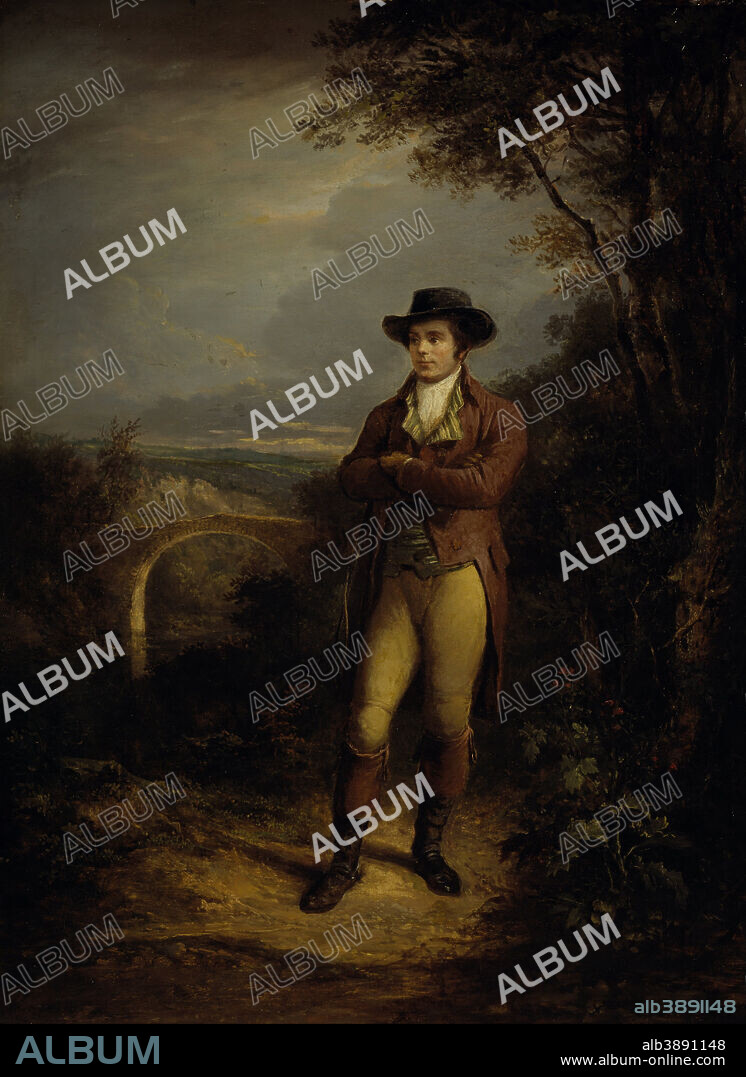 ALEXANDER NASMYTH. Robert Burns, 1759 - 1796. Poet. Date/Period: 1828. Painting. Oil on panel. Height: 611 mm (24.05 in); Width: 445 mm (17.51 in).