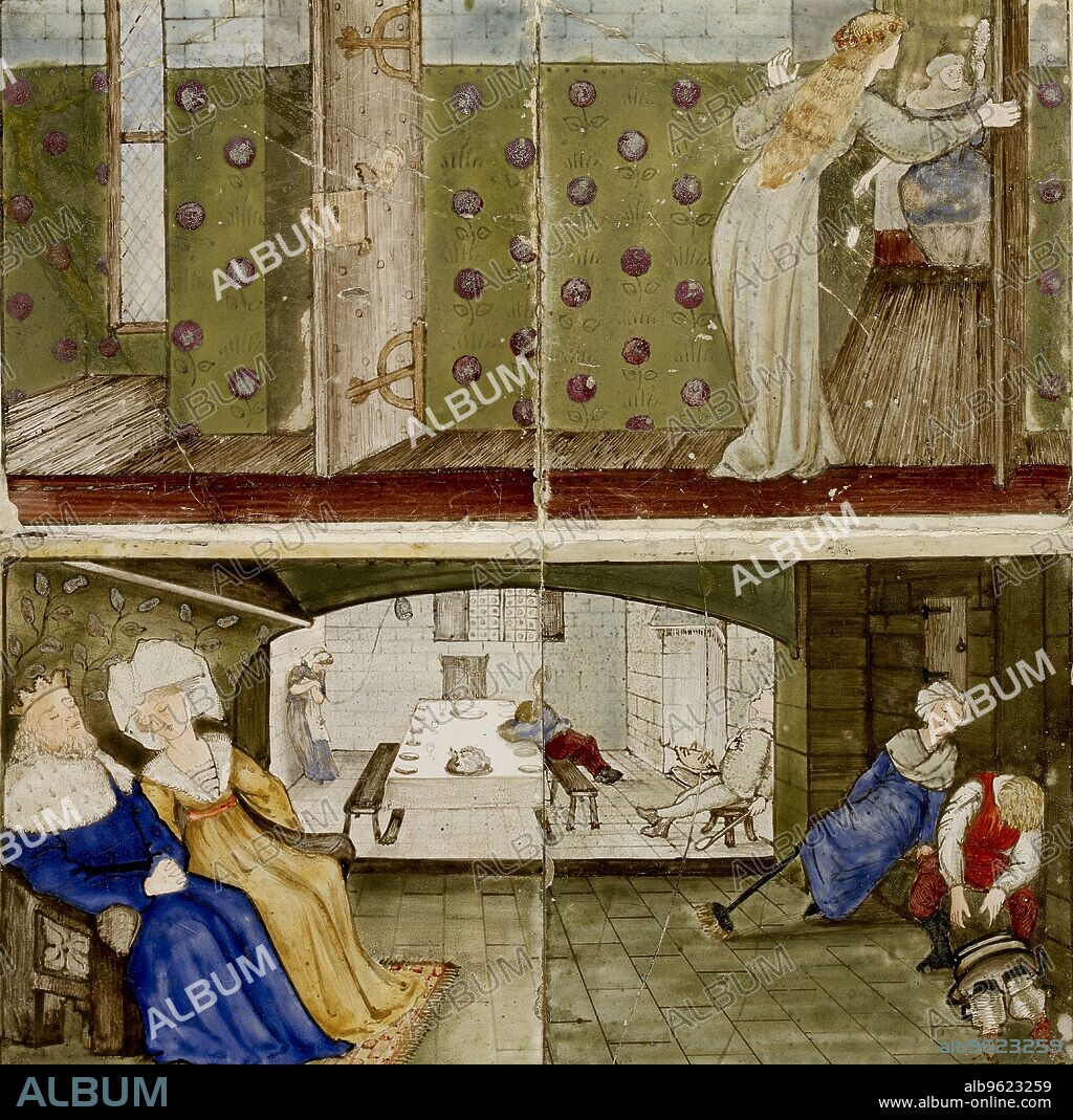 WILLIAM MORRIS and SIR EDWARD COLEY BURNE-JONES. A set of sixteen tiles arranged in pairs to form eight illustrations of the 'Briar Rose' tale, 1862 - 1865.