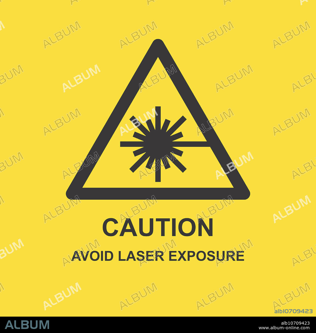 Laser danger warning sign. Exposure to laser radiation can be a health hazard. Very high power lasers may cause skin burns. Even at moderate powers laser radiation can be hazardous, in particular to eyesight. Because of high coherence, low beam divergence and high brightness laser beam entering the eye can be focused to a very tight spot on the retina and cause damage via thermal effects. Shown here is a laser danger warning sign that often can be seen in laboratories, production or other facilities where human exposure to laser radiation is possible.