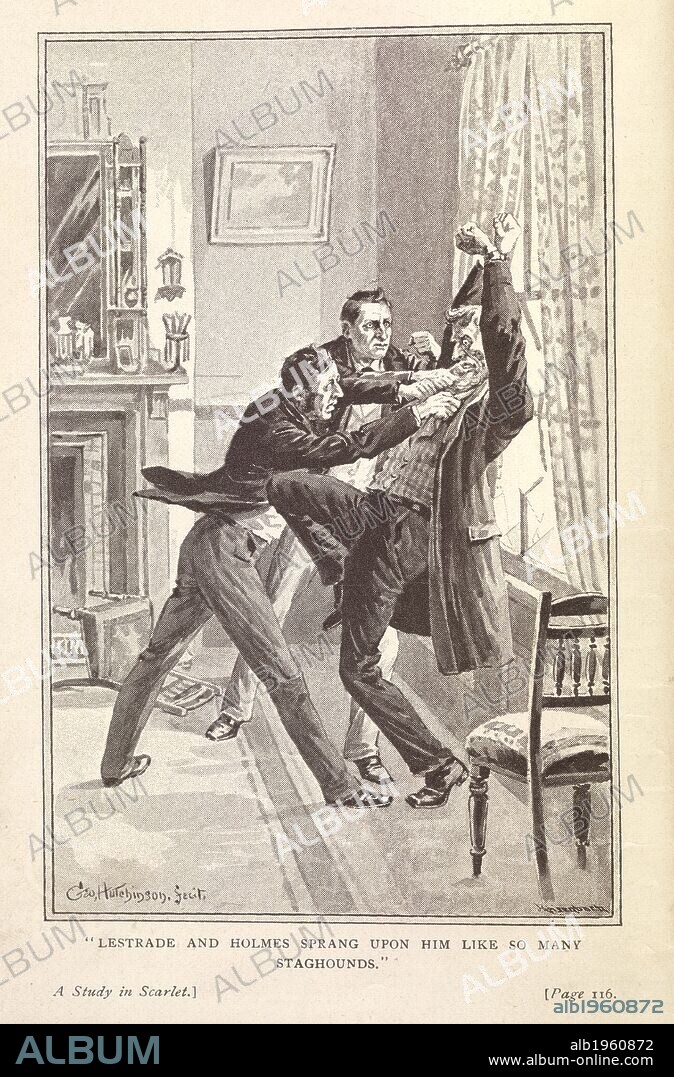 ARTHUR CONAN DOYLE. "Lestrade and Holmes sprang upon him like so many staghounds". A Study in Scarlet ... A new edition, etc. 1891. Illustration. Fiction. Source: 012208.g.7/1 page 116. Language: English.