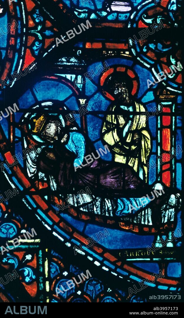 St James appears to Charlemagne in a dream, stained glass, Chartres Cathedral, France, c1225. Detail from the Charlemagne Window.