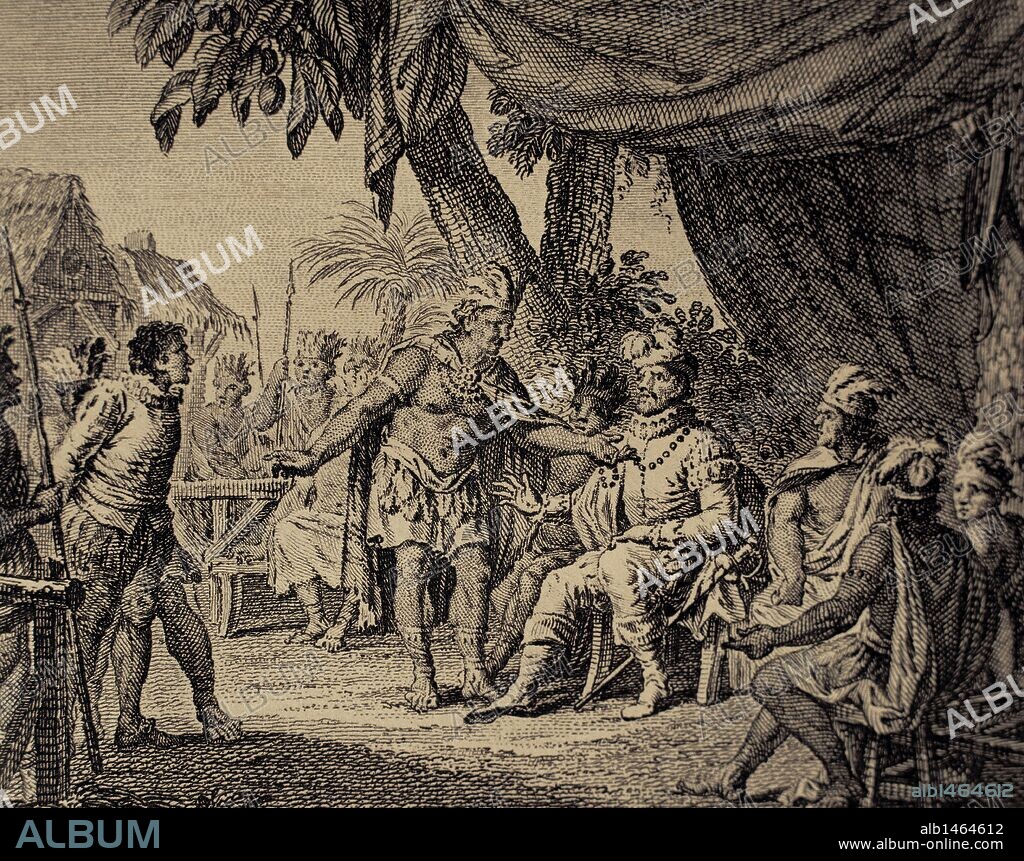 HISTORIA DE AMERICA DEL NORTE. SIGLO XVII. CANADA (NUEVA FRANCIA). Congreso de paz entre varias naciones indias del Canadá, presidido por un gobernador francés y un representante de los Iroqueses, relativo a una confederación de seis tribus de indios americanos que habitan en el norte de Nueva York y el Canadá. Durante el congreso los indios devolvieron a un prisionero francés. Grabado del año 1807.