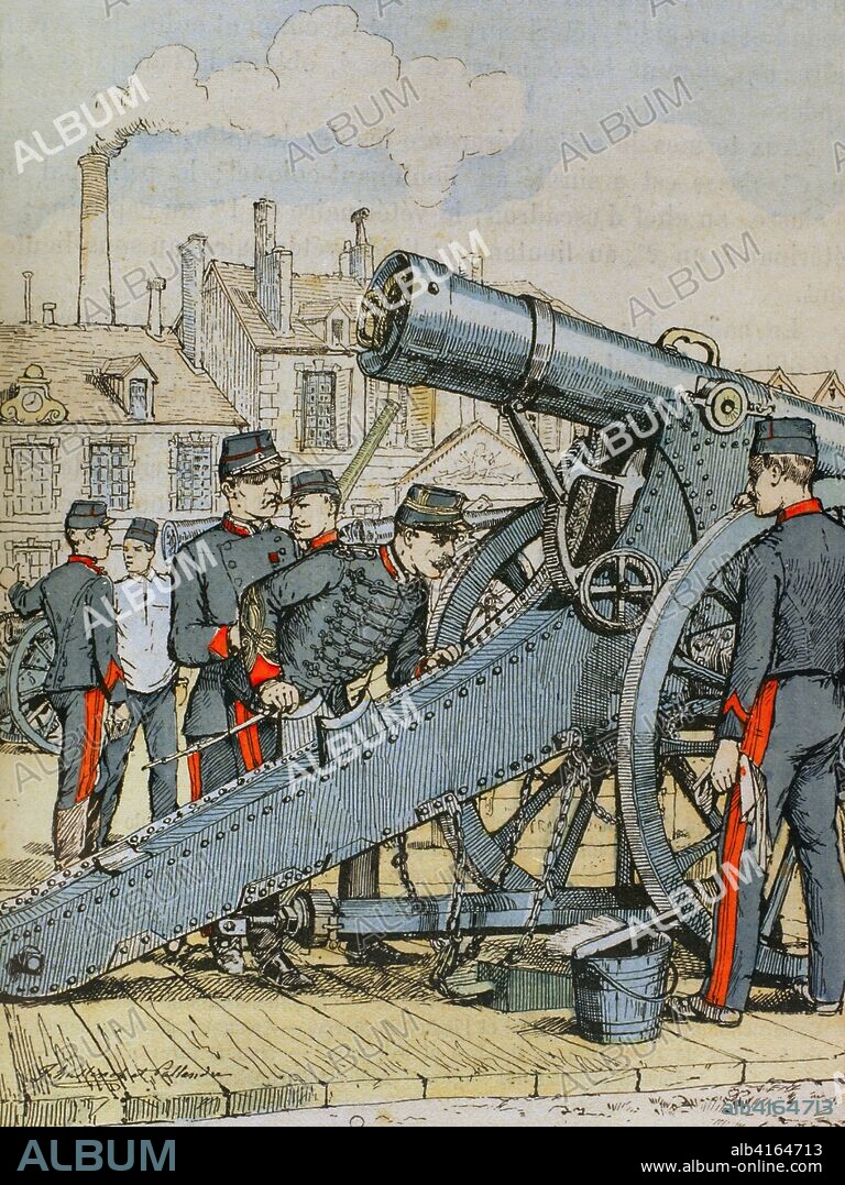 Ejército francés. Estado mayor de la Artillería. En el arsenal. Ilustración en color de la "Armeé Française, Nos Soldats" (Ejército Francés, Nuestros Soldados). Autor, Eugene Hennebert (1826-1896). París, h. 1890. Biblioteca Histórico Militar de Barcelona, Cataluña, España.