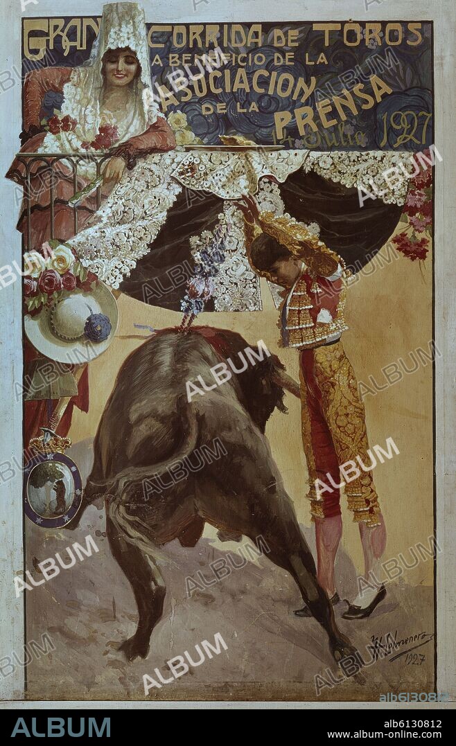H. COLMENERO. CARTEL DE TOROS-"GRAN CORRIDA DE TOROS A BENEFICIO DE LA ASOCIACION DE LA PRENSA"1927 -RODOLFO GAONA.