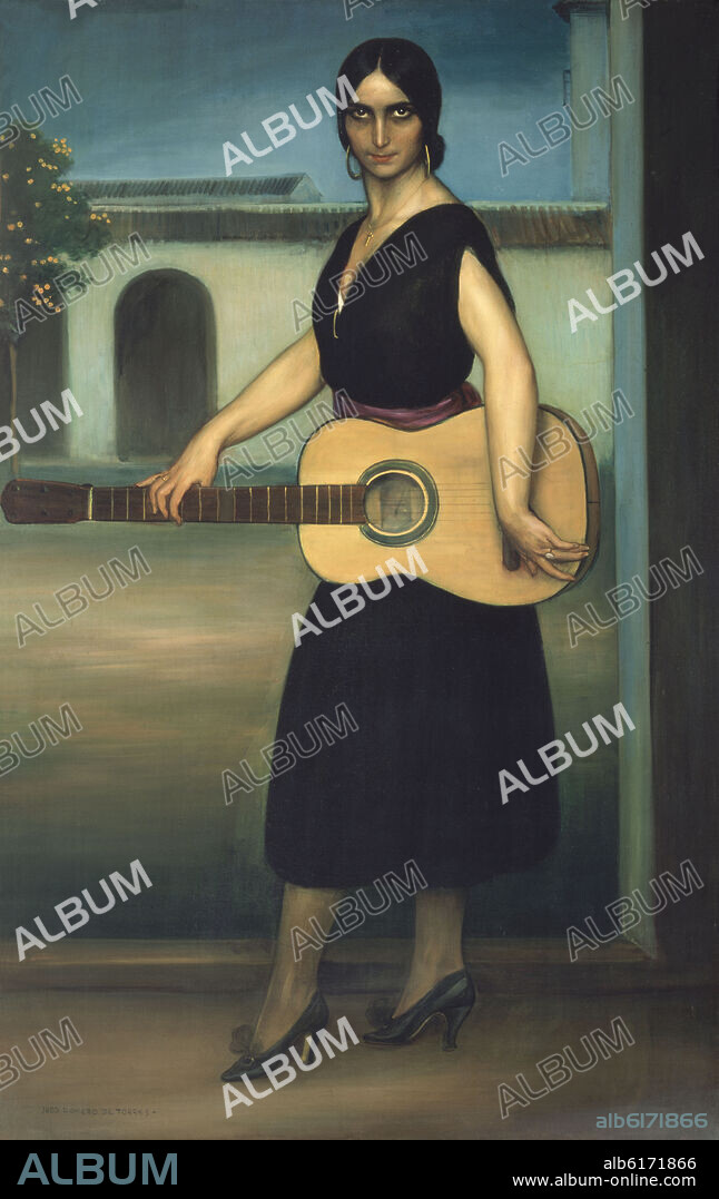 JULIO ROMERO DE TORRES. MUJER CON GUITARRA - O/L- S XX -PINTURA ESPAÑOLA.