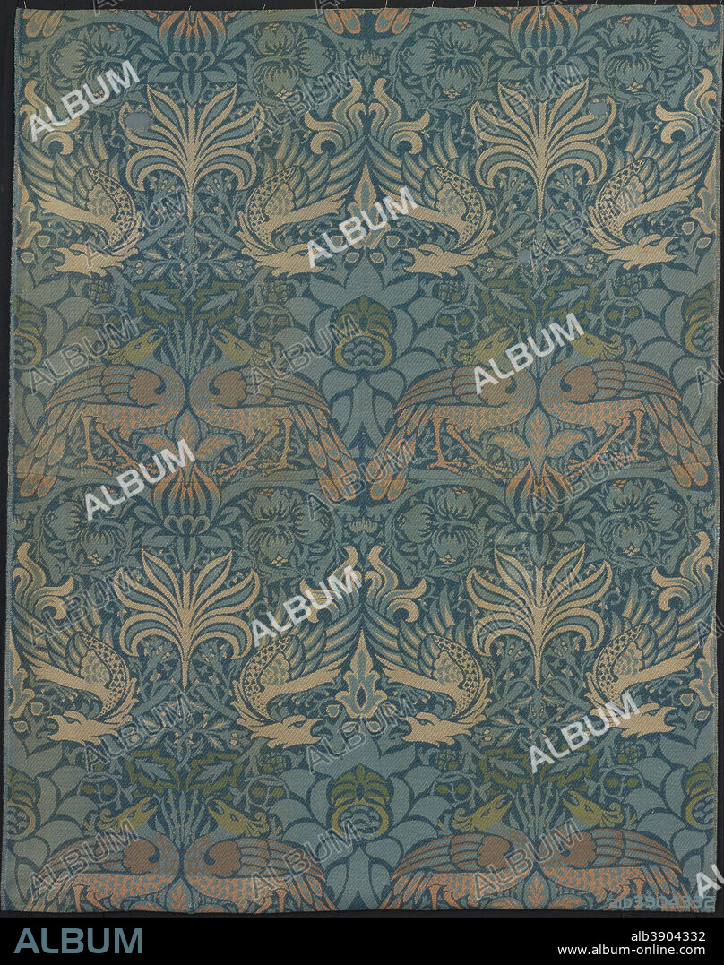 DESIGNED BY WILLIAM MORRIS. Panel Entitled "Peacock and Dragon". Date/Period: 1878 (produced 1878/1940). Textile. Wool, three-colored complementary weft, weft-float faced 3:1 twill weave; lined with linen, plain weave; two panels pieced Wool, three-colored complementary weft, weft-float faced 3:1 twill weave; lined with linen, plain weave; two panels pieced. Height: 2,175 mm (85.62 in); Width: 1,717 mm (67.59 in).