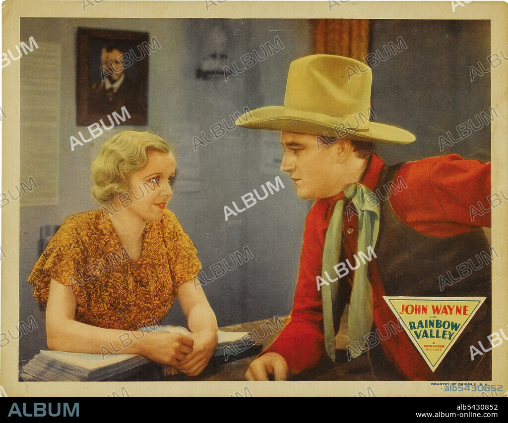 JOHN WAYNE and LUCILE BROWNE in RAINBOW VALLEY, 1935, directed by ROBERT N. BRADBURY. Copyright Lone Star Picture.