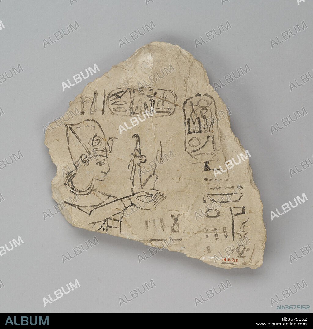 Ostracon Depicting Ramesses IX attributed to the chief draftsman Amenhotep. Dimensions: H. 15 cm (5 7/8 in.); W. 14.5 cm (5 11/16 in.). Dynasty: Dynasty 20. Reign: reign of Ramesses IX. Date: ca. 1126-1108 B.C..