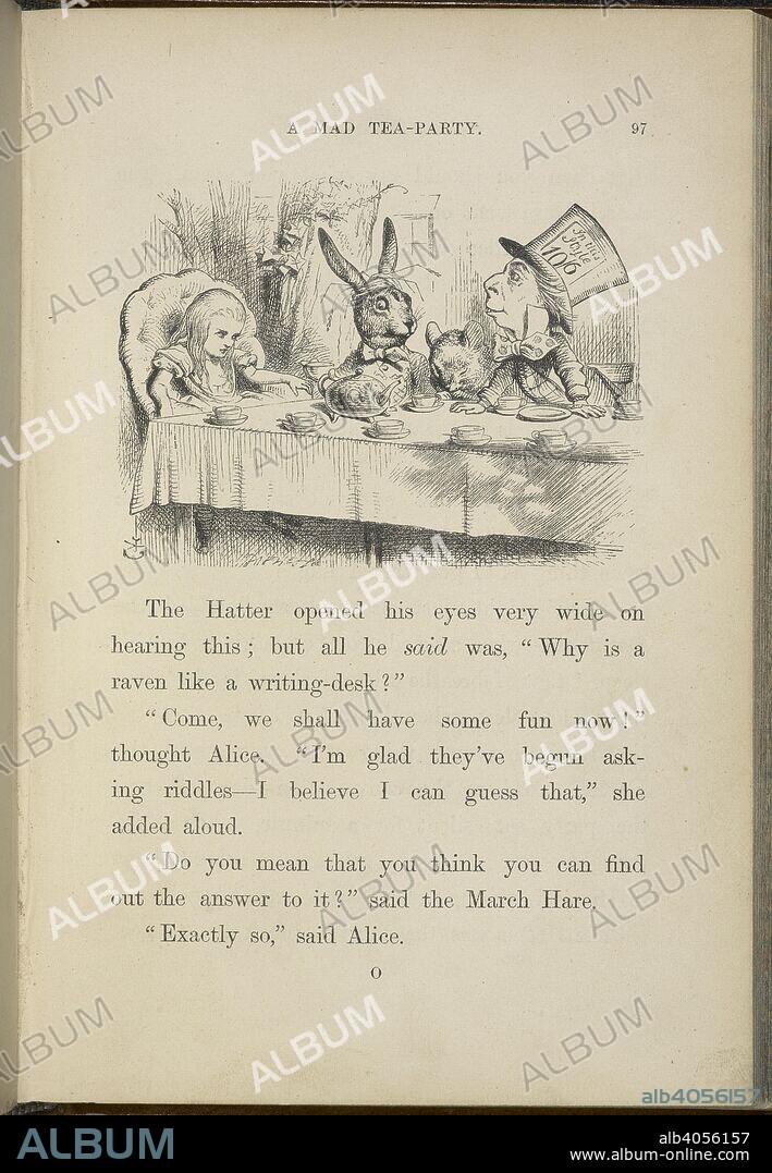 Alice at the Mad Hatter's tea party. Alice's Adventures in Wonderland. With forty-two illustrations by John Tenniel. London : Macmillan & Co., 1866 [1865]. Source: C.59.g.11 page 97.