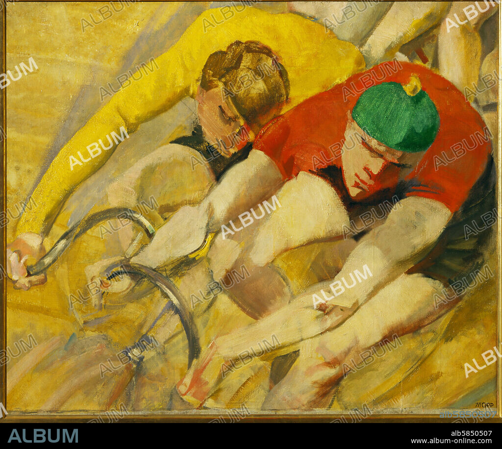 MAX OPPENHEIMER (MOPP). " Sechstagerennen", the once famous Six-day-bicycle race in Berlin's Sportpalast-stadium, 1929 Canvas, 73 x 86 cm.
