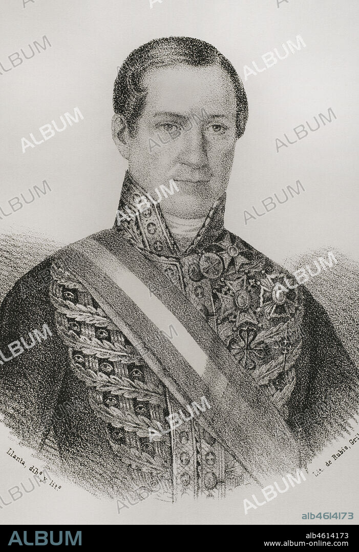 SANTIAGO LLANTA Y GUERIN (FL. 1866-1872). PARIS-BORN LITHOGRAPHER WHO WORKED IN MADRID.. Claudio Martínez de Pinillos (Claudio Martínez de Pinillos y Ceballos) (1782-1852), II conde de Villanueva y I vizconde de Valvanera. Hacendado, político y economista cubano. Superintendente general subdelegado de la Real Hacienda de Cuba. Grande de España. Retrato. Ilustración por Llanta. Litografía. Crónica General de España, Historia Ilustrada y Descriptiva de sus Provincias. Las Antillas, 1871.