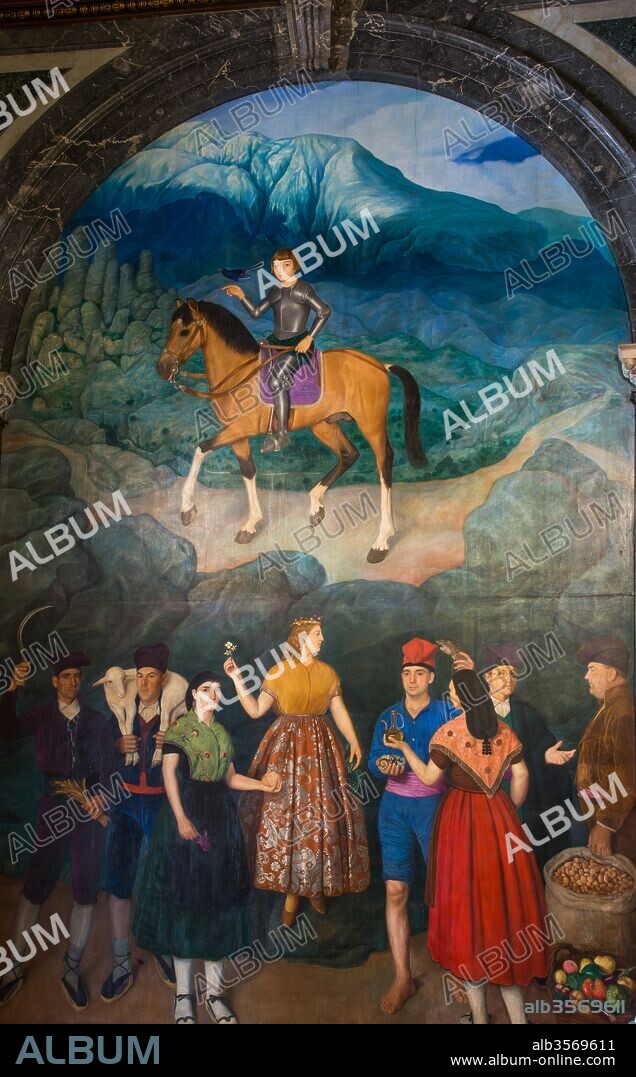 MIQUEL VILADRICH VILA. Miquel Viladrich / Pintura mural de la Escalera Negra de la Casa de la Ciudad de Barcelona (Ayuntamiento de Barcelona), Siglo XX, Barcelona, Cataluña, España.