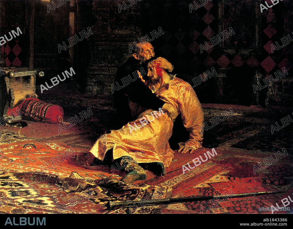 In 1581, Ivan beat his son, Ivan in a heated argument causing his son's death. Depicted in the painting by Ilya Repin, 'Ivan the Terrible killing his son' by Ilya Repin. Ivan IV 'the Terrible' (1530 - 1584) Tsar of Russia 1533 - 1584.