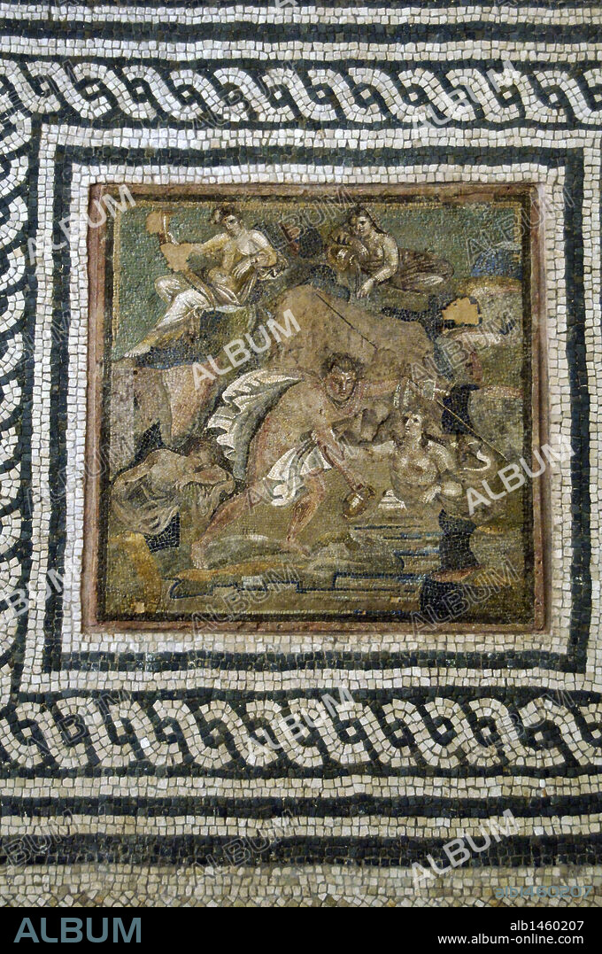 ARTE ROMANO. ITALIA. MOSAICO con la representación de "HILAS Y LAS NINFAS", fechado entre finales del siglo II a. C. e inicios del Periodo Imperial. Tor Bella Monaca (Roma). Palacio Massimo. Museo Nacional Romano. Roma.