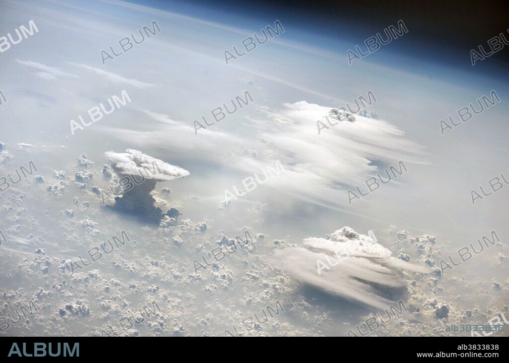 This image from Expedition 22 aboard the International Space Station shows cumulonimbus clouds over the country of Nigeria. Captured on Feb. 4, 2010.
