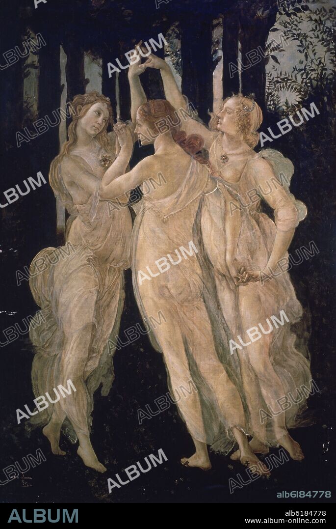JOSE VILLEGAS CORDERO (1844-1921). LAS TRES GRACIAS COPIA DE FRAGMENTO DE LA ALEGORIA DE LA PRIMAVERA DE BOTTICELLI - 1891.