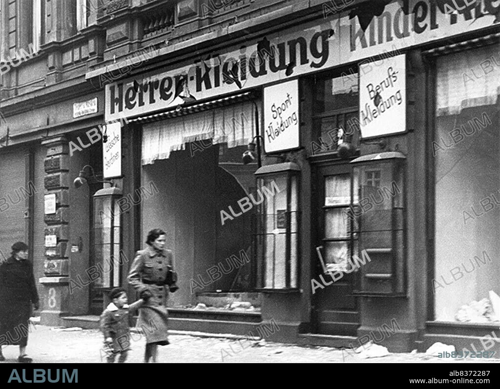 Kristallnacht or 'Crystal Night', also referred to as the Night of Broken Glass, was a pogrom against Jews throughout Nazi Germany and Austria that took place on 910 November 1938, carried out by SA (Sturmabteilung or Brownshirts) paramilitary forces and German civilians.<br/><br/>. German authorities looked on without intervening. The name Kristallnacht comes from the shards of broken glass that littered the streets after Jewish-owned stores, buildings, and synagogues had their windows smashed.