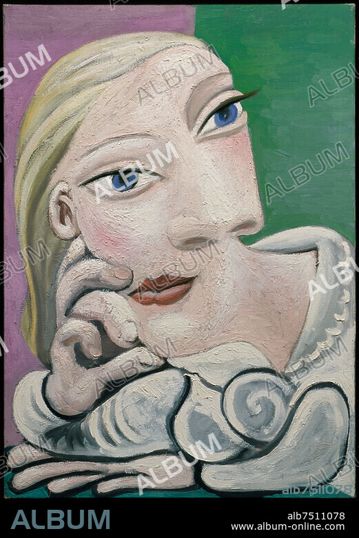 Pablo Picasso. 1881-1973. "Marie-Thérèse accoudée" (Marie-Thérèse leaning on her ellbow), Paris, January 7, 1939. (Marie-Thérèse Walter, French model and lover of the artist, Le Perreux-sur-Marne 13. 7. 1909 - Juan-les-Pins 20. 10. 1977). Oil on canvas, 65 × 46 cm. Paris, Collection Maya Ruiz-Picasso.