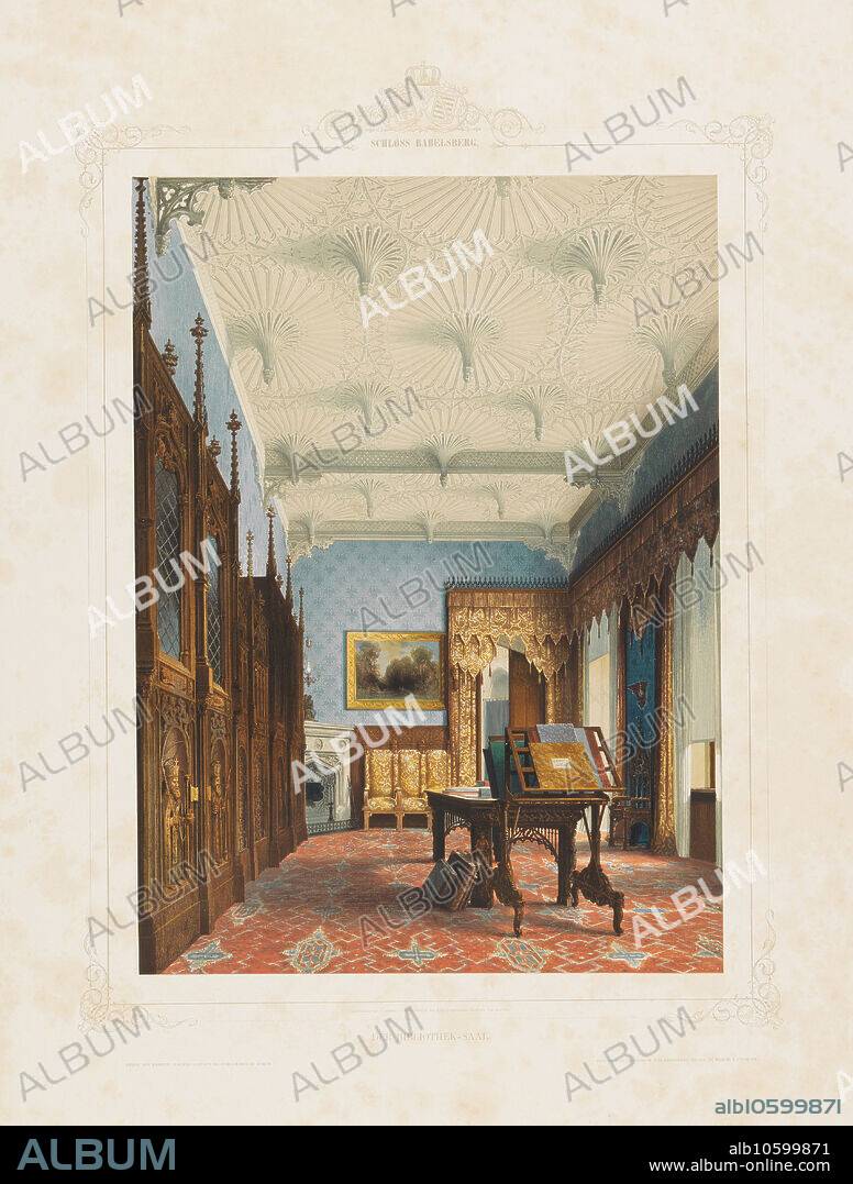 CARL GRAEB. Innenansicht der Bibliothek im Schloss Babelsberg, Potsdam.