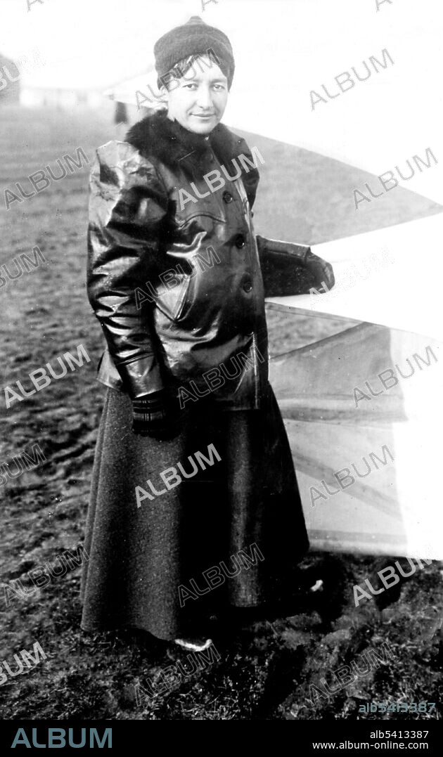 Marie Marvingt (February 20, 1875 - December  14,1963) was a French athlete, mountaineer, aviator and journalist. She won numerous prizes for her sporting achievements including those of swimming, cycling, mountain climbing, winter sports, ballooning, flying, riding, gymnastics, athletics, rifle shooting and fencing. She was the first woman to climb many of the peaks in the French and Swiss Alps. She was a record-breaking balloonist, an aviator and during WWI became the first woman to fly missions during conflict as a pilot. She was also a qualified surgical nurse, was the first trained and certified Flight Nurse in the world, and worked for the establishment of air ambulance services throughout the world. In 1955, on her 80th birthday, Marvingt was flown over Nancy by a U.S. Air Force officer from Toul-Rosières Air Base in an American fighter jet. In the same year she also studied piloting helicopters, though she never earned her helicopter pilot's license. In 1961, at the age of 86, she cycled from Nancy to Paris. She died in 1963, at the age of 88. In France, there are streets, gymnasia, schools, flying clubs, scout groups, and an apartment complex named after her. Bain News Service, undated.