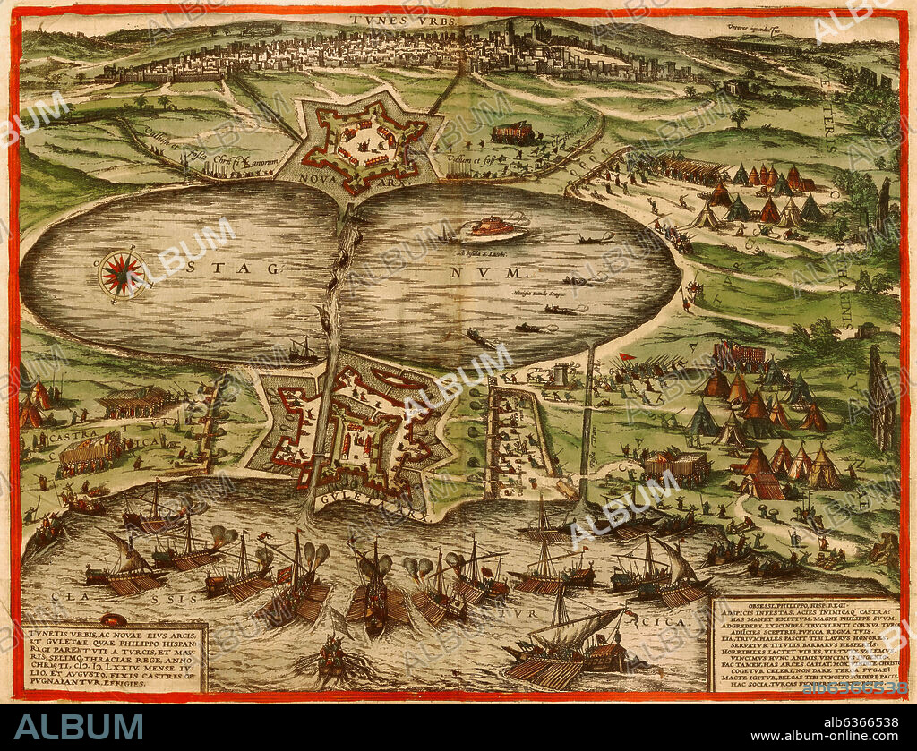 GEORG BRAUN 1541-1622 / FRANS HOGENBERG. CIVITATES ORBIS TERRARUM - TUNEZ - GRABADO - 1575.