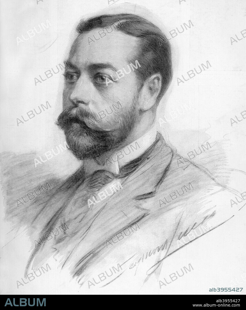 George Frederick Ernest Albert (King George V), 1910. George succeeded his father, Edward VII, as king on 6th May 1910. A print from The Graphic, 14th May 1910.