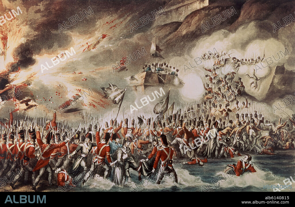 HEATH W. NAPOLEON EN LA BATALLA DE SAN SEBASTIAN EL 31/8/1813- GRABADO POR SUTHERLAND.