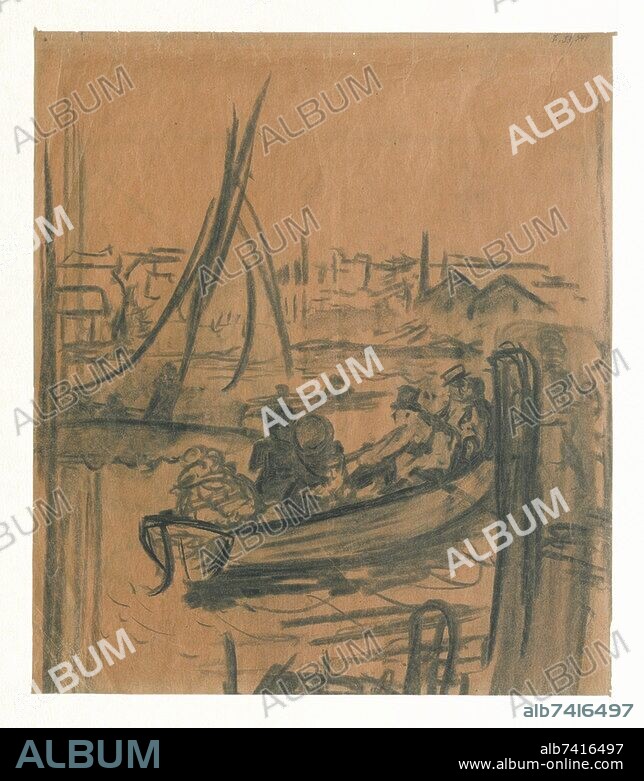 Heinrich Zille (1858-1929). Kahnfahrt, um 1910. Kohlezeichnung auf bräunlichem Papier, 31,4 cm × 35,7 cm. Inv. Nr. VII 64/481 W, Berlin, Stadtmuseum Berlin.
