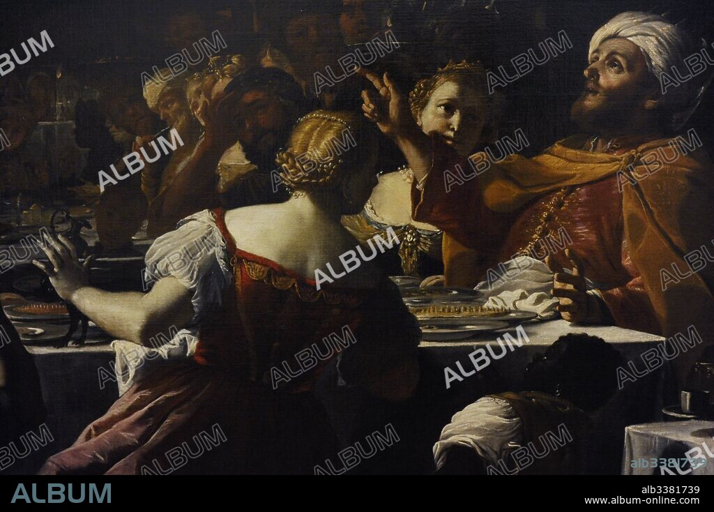 Mattia Preti (1613-1699). Pintor italiano de estilo barroco. " El festín de Baltasar". Episodio bíblico del Libro de Daniel. El Rey Baltasar de Babilonia ofrece un banquete. Oleo sobre tela. Fechado entre 1653-1659. Museo de Capodimonte. Nápoles. Italia.