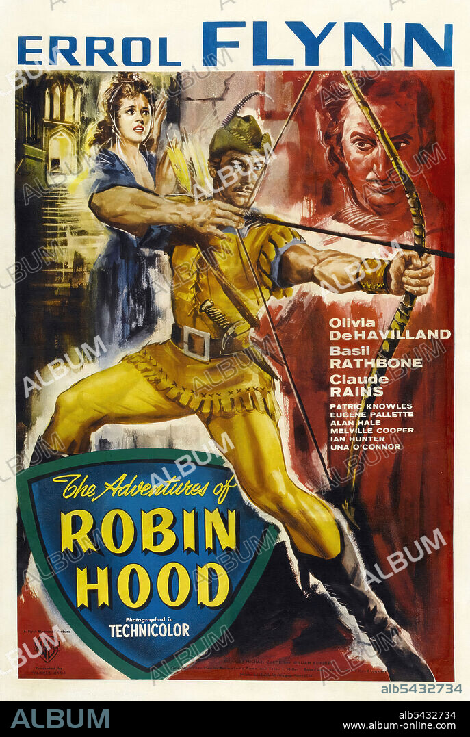 ERROL FLYNN en ROBIN DE LOS BOSQUES, 1938 (THE ADVENTURES OF ROBIN HOOD), dirigida por MICHAEL CURTIZ y WILLIAM KEIGHLEY. Copyright WARNER BROTHERS.