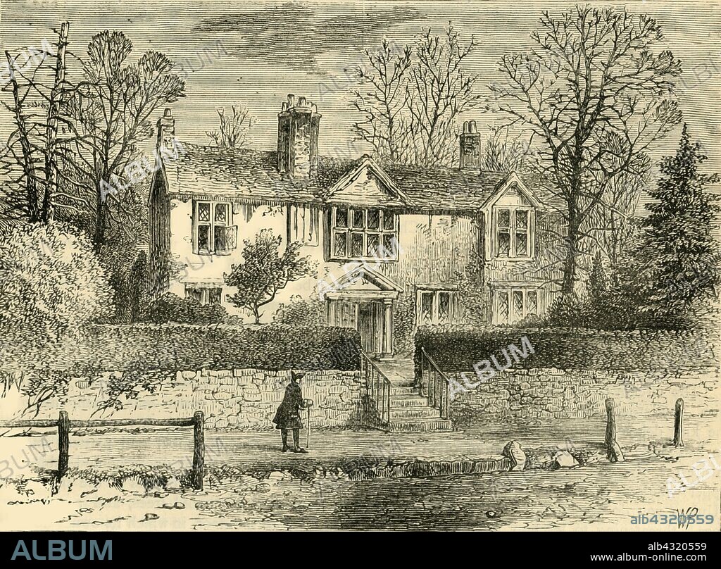 'Marvell's House, 1825', (c1876). The Elizabethan cottage of Andrew Marvell (1621-1678) on Highgate Hill  was demolished in 1867. From "Old and New London: A Narrative of Its History, Its People, and Its Places. The Western and Northern Studies", by Edward Walford. [Cassell, Petter, Galpin & Co., London, Paris & New York].