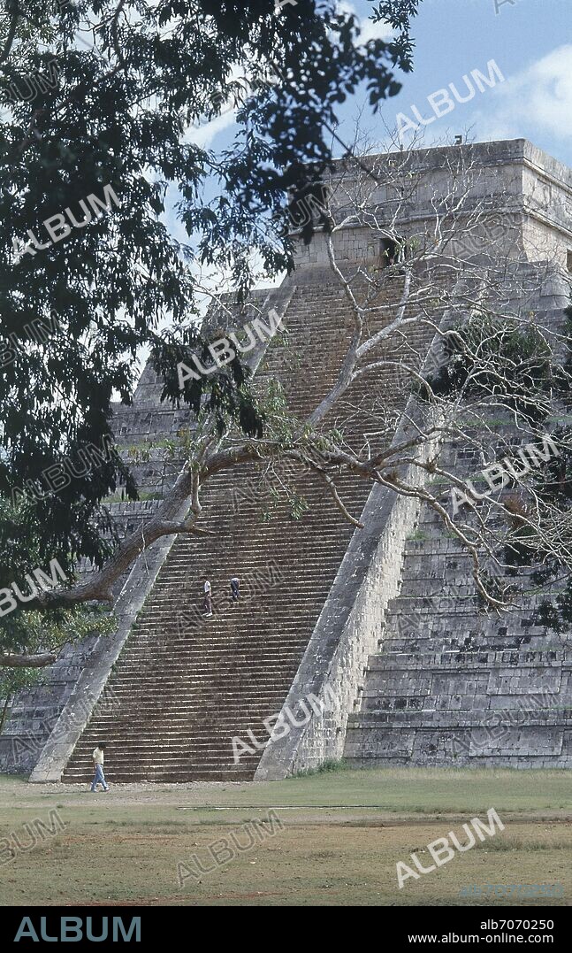 CASTILLO O PIRAMIDE DE KULKUCAN-ESCALERAS Y RAMA DE ARBOL.