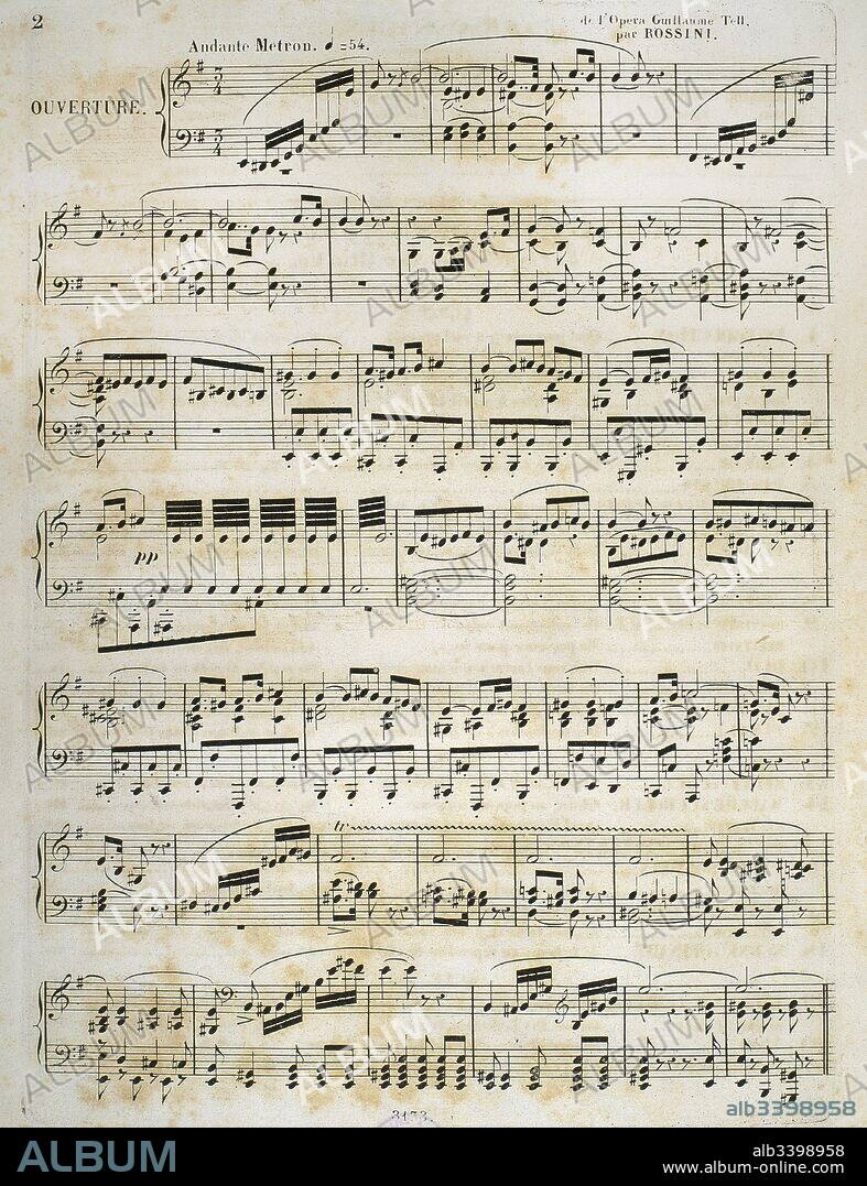 Gioacchino Rossini (1792-1868). Italian composer. Sheet music of "William Tell". French-language opera in four acts. It was first performed by the Paris Opera at the Salle Le Peletier on 3 August 1829. Music Library of the Court. Turin, Italy.