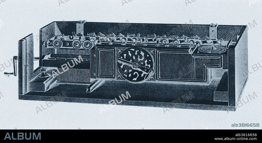 The Staffelwalze, or Stepped Reckoner, the first mechanical calculator that could add, subtract, multiply and divide. It was invented by German mathematician Gottfried Wilhelm Leibniz around 1672.