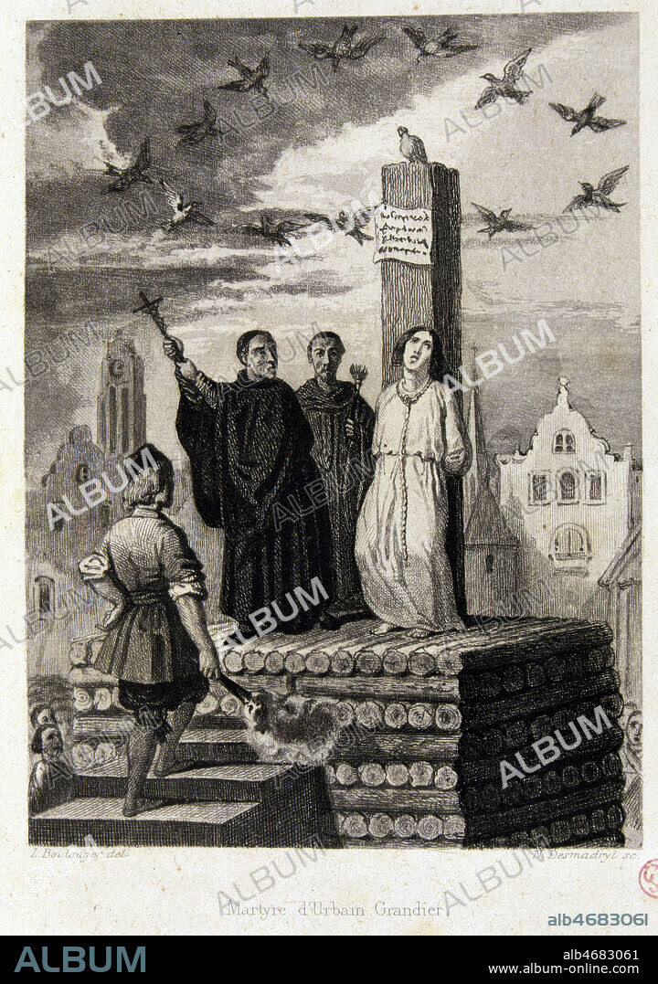 Le martyre d'Urbain GRANDIER (1590-1634). Illustration tiree de l'ouvrage d'Alexandre DUMAS (1802-1870) 'Les crimes celebres', edition de 1840. Credit : JEAN VIGNE / KHARBINE-TAPABOR.