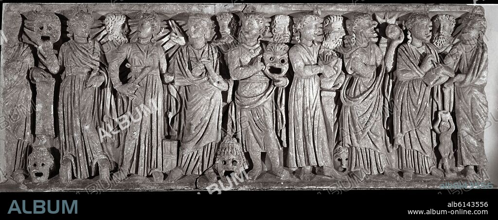 SARCOFAGO DE LAS MUSAS - APOLO Y LAS NUEVE MUSAS -ROMANO - SIGLO III.