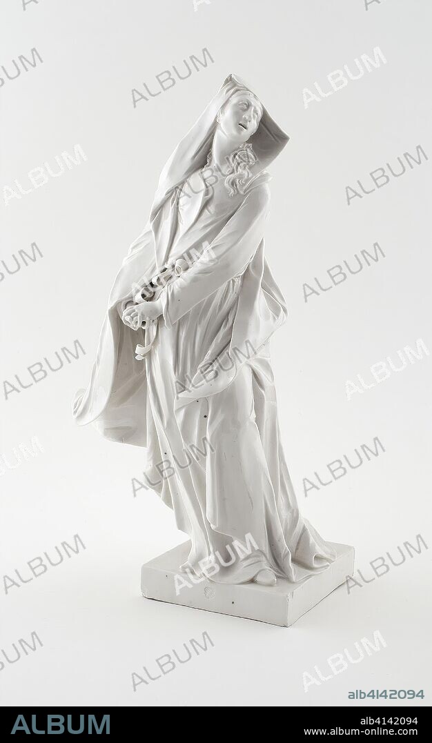 Mourning Madonna. Nymphenburg Porcelain Manufactory (German, founded 1747); Modeler: Franz Anton Bustelli (German, born Switzerland, 1723-1763); Germany. Date: 1756-1758. Dimensions: 30.6 × 17.1 × 12.2 cm (12 1/16 × 6 3/4 × 4 13/16 in.). Hard-paste porcelain. Origin: Munich.