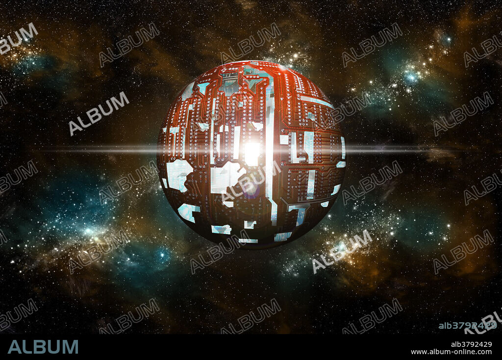 An artist's depiction of a theoretical Dyson Sphere. A structure built by an advanced Type 2 civilization around a star to capture and use its energy.