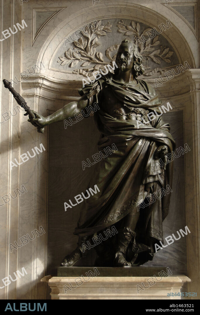 FELIPE IV (1605-1665). Rey de España (1621-1665). ESTATUA DE FELIPE IV (1666), obra de Bernini y Lucenti, en la Basílica de Santa María la Maggiore. Roma. Italia.