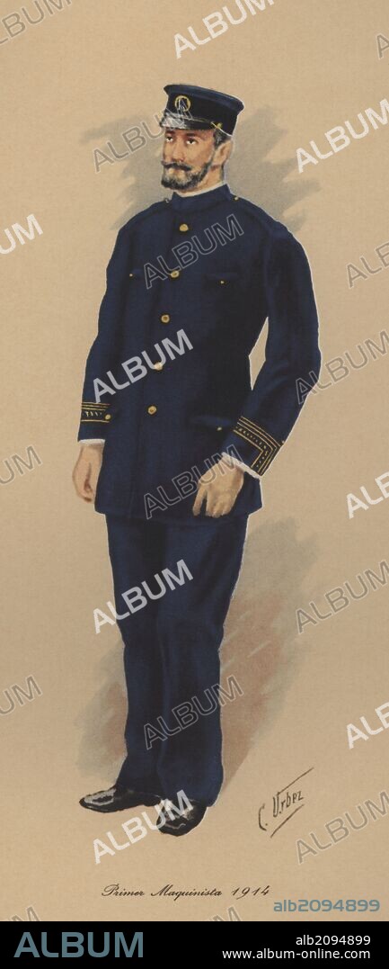 España. Uniformes de Marina. Marina mercante. Primer maquinista en 1914.