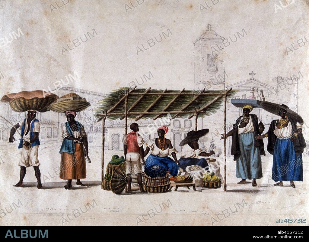 HENRY CHAMBERLAIN (1796-1844). CHAMBERLAIN, HENRY PINTOR INGLES. 1796-1844 ( PINT¿ EN BRASIL DURANTE SU ESTANCIA 1819-1822) "VENDEDORES AMBULANTES EN BRASIL",ACUARELA MUSEO DE ARTE. SAO PAULO.