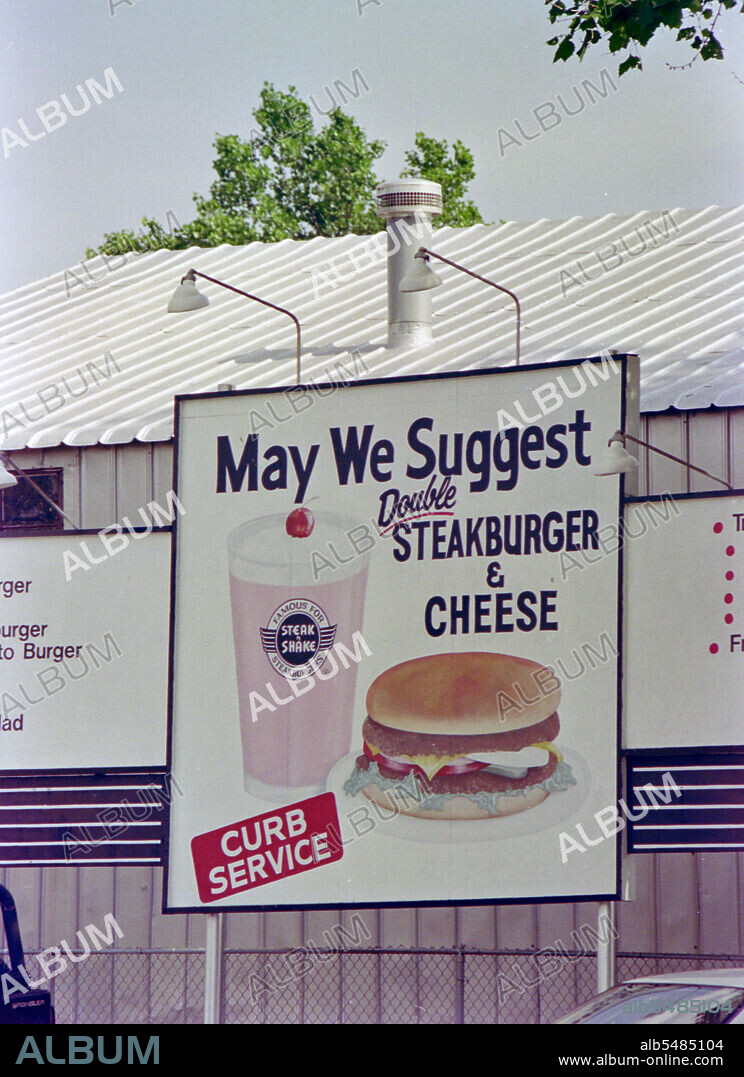 Steak n Shake Curb service sign at a restaurant in Springfield, MO circa 1992.