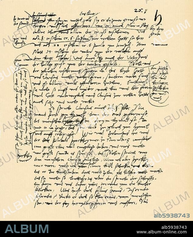 Luther, Martin Reformator Eisleben 10.11.1483- ebd. 18.2.1546. Seite aus dem Druckmanuskript der 1527 herausgegebenen Schrift "Daß diese Worte Christi "Das ist mein Leib" etc. noch feststehen, wider die Schwarmgeister". Eigenhändig.