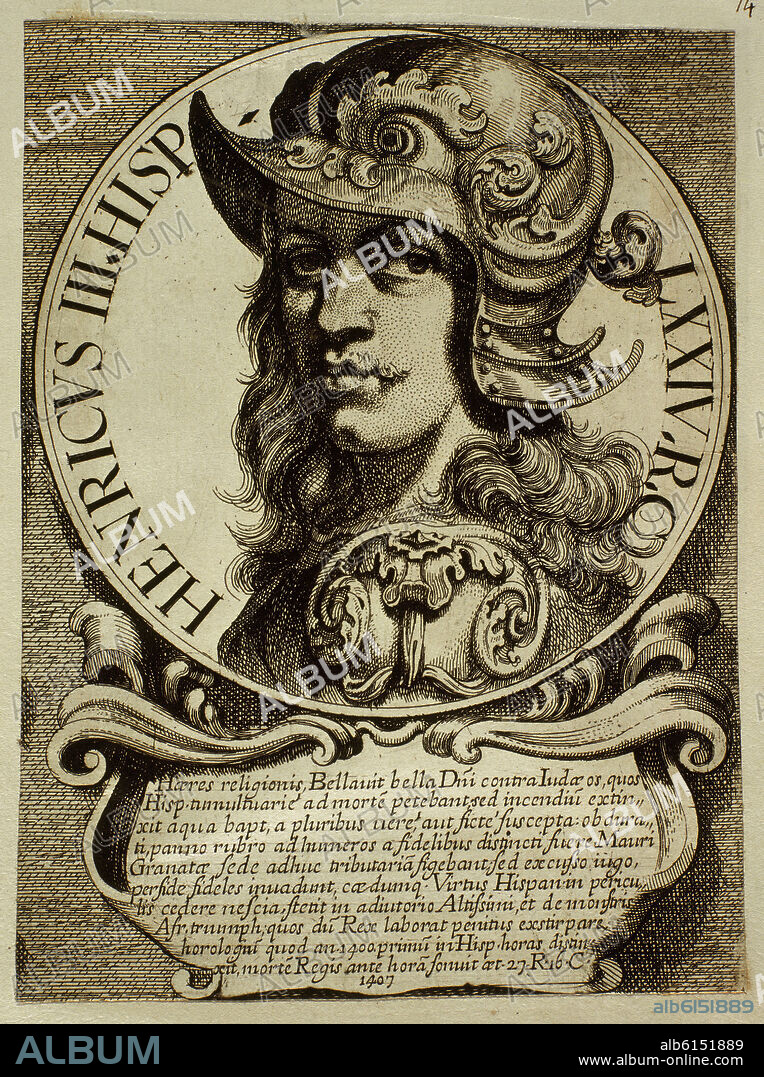WESTERHOUT ARNOLDO VAN. ENRIQUE III (1379-1406) REY DE CASTILLA Y LEON DESDE 1390 HASTA 1406 - EFFIGIES ET SERIES REGUM HISPANIAE - GRABADO SIGLO XVII.