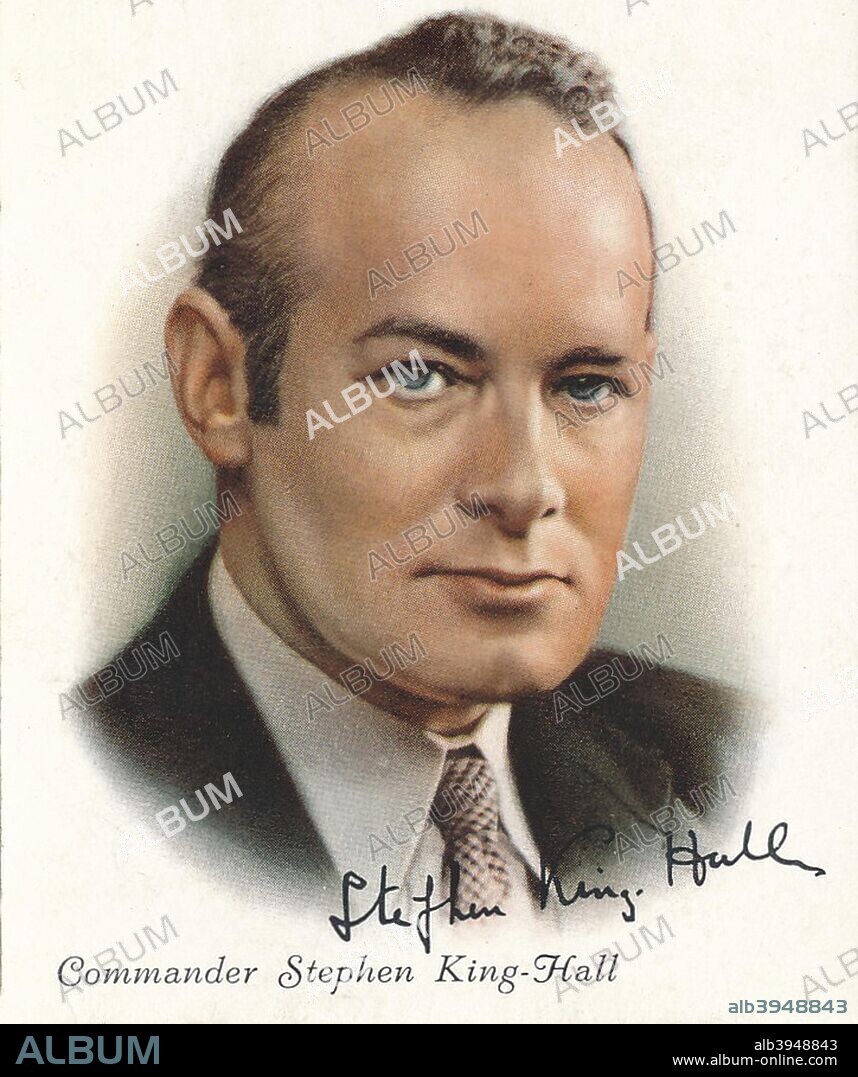 Commander Stephen King-Hall (1893-1966), author, playwright and broadcaster, 1937. Cigarette card 20 of 40 from Famous British Authors published by WD & HO Wills. A promotional item issued by the Imperial Tobacco Company of Great Britain & Ireland Ltd.