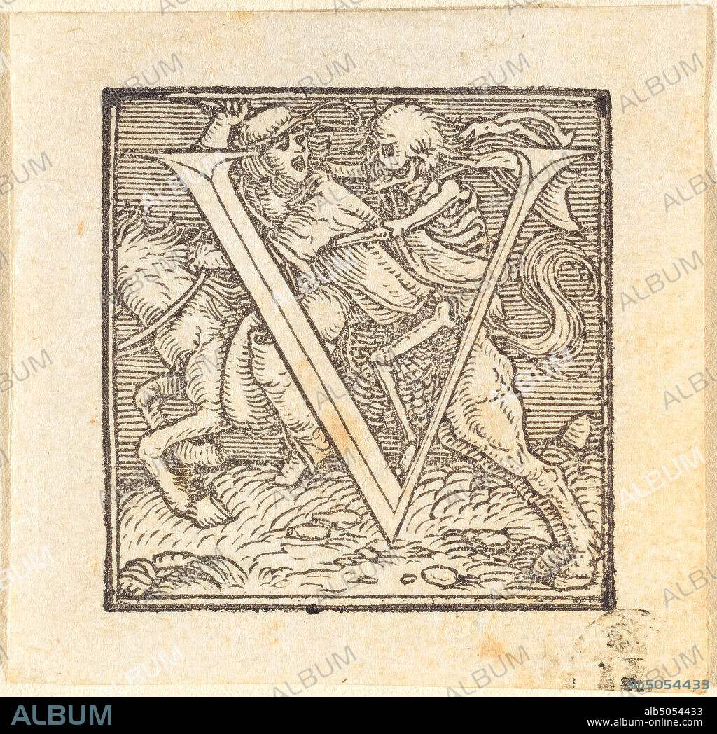 Hans Holbein the Younger, (artist), German, 1497/1498 - 1543, Letter V, Alphabet of Death, (series), woodcut.