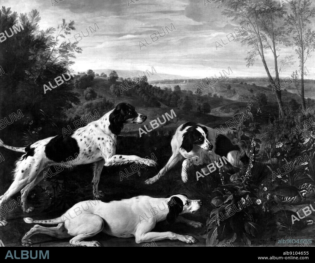 Bonne, Ponne and Nonne: the King's shooting dogs by Francois Desportes for the antechamber at Marly.