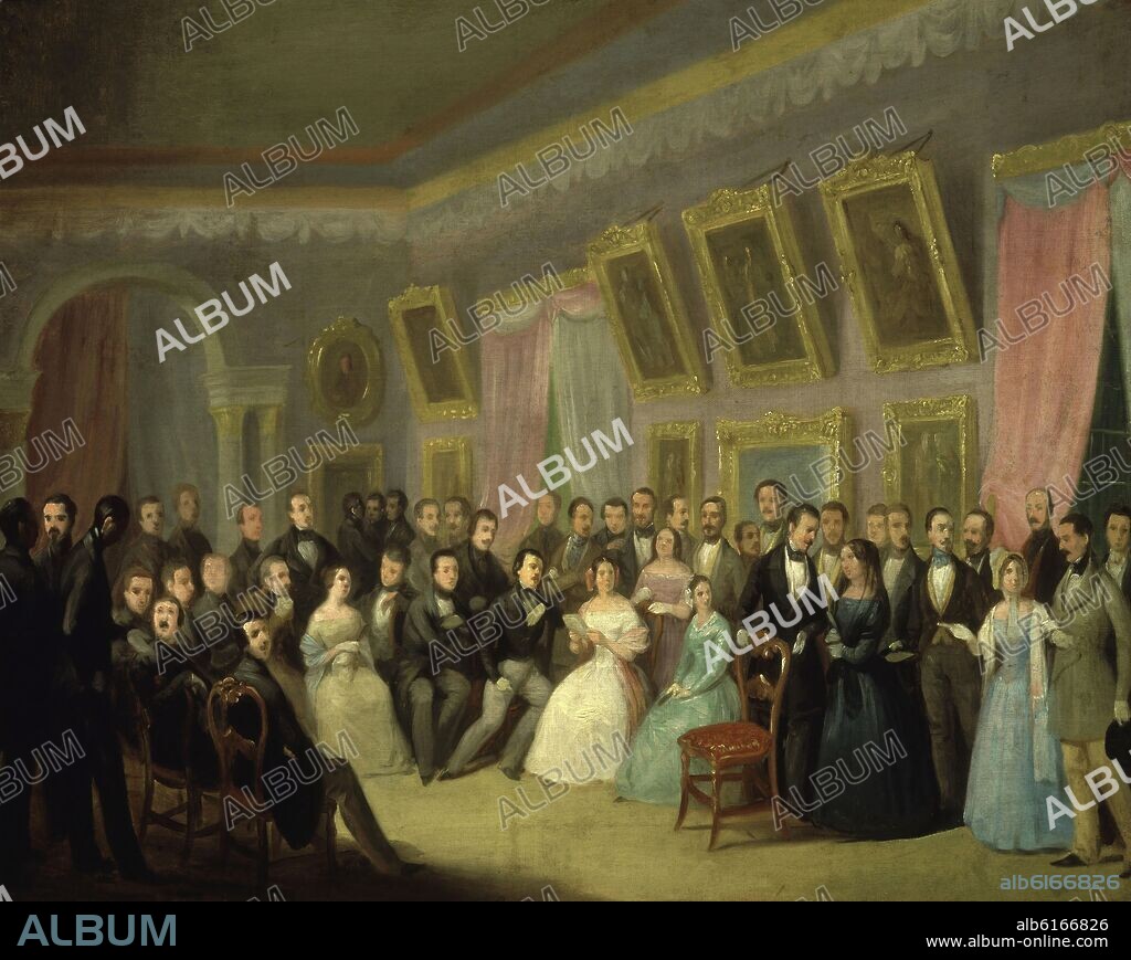 ANTONIO MARIA ESQUIVEL. 'Reunión literaria. Reparto de premios en el Liceo', ca. 1853, Oil on canvas, 55,2 x 71,5 cm, CE0208.